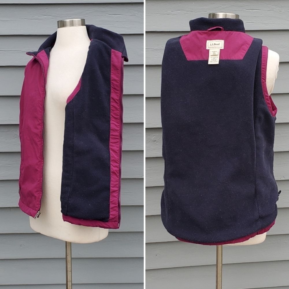 L.L.Bean Raspberry Pink Fleece Lined Full Zip Winter Fall Vest Woman's Large Reg - Picture 3 of 5